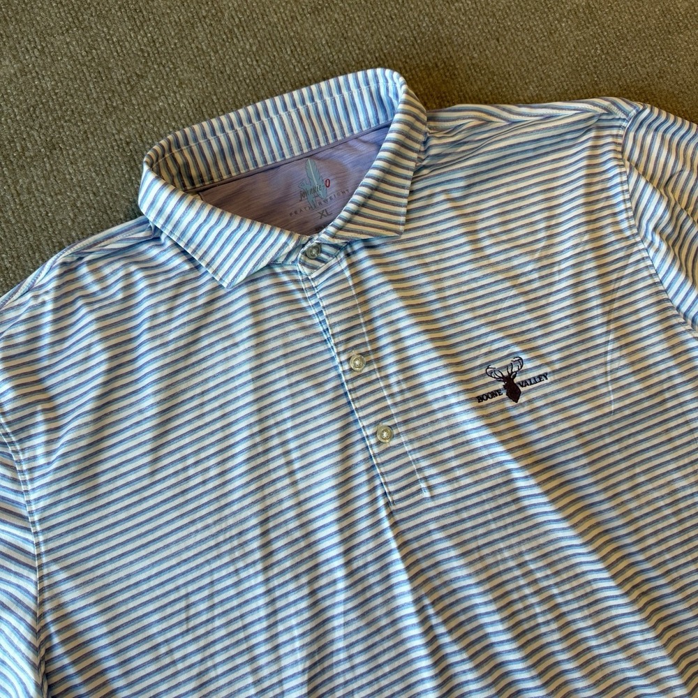 Johnnie-O‎ Shirt Mens XL Blue/Purple Striped Prep-Formance Golf Polo Surfer Logo